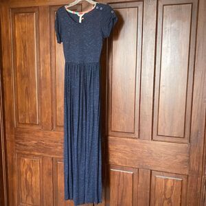 Matilda Jane New 100% Rayon Buttons Blue Short Sleeve Maxi Dress Size S pockets